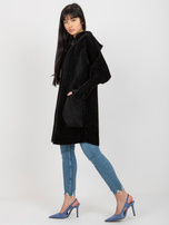Hurtownia online Czarny luźny płaszcz alpaka z suwakiem