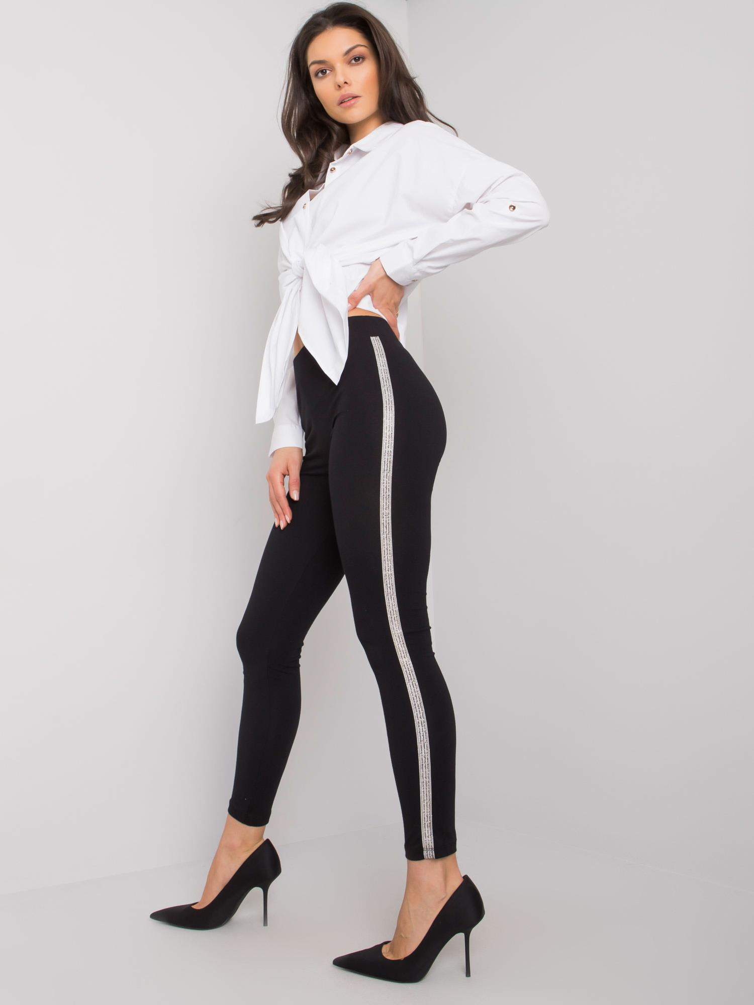 Black cotton leggings with stripes Caroline RUE PARIS