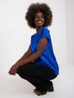 Ciemnoniebieska gładka bluzka z okrągłym dekoltem RUE PARIS 