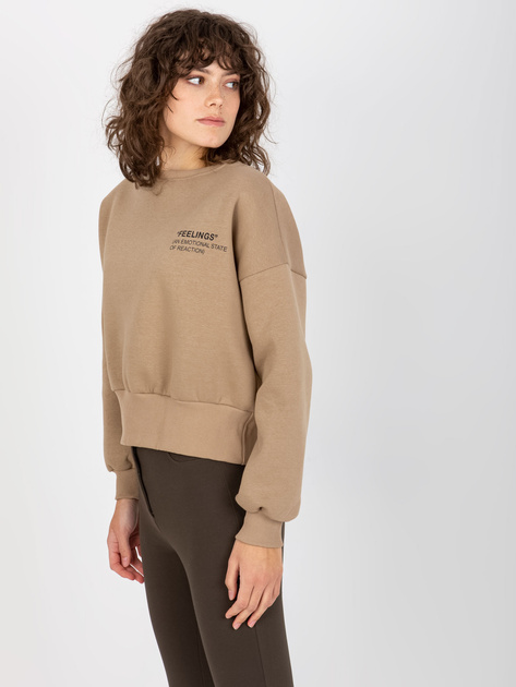 Hurt Ciemnobeżowa krótka bluza bez kaptura z okrągłym dekoltem