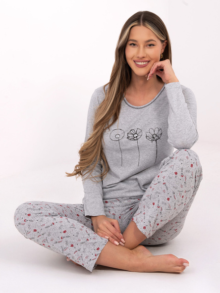Szara dwuczęściowa piżama z bawełny