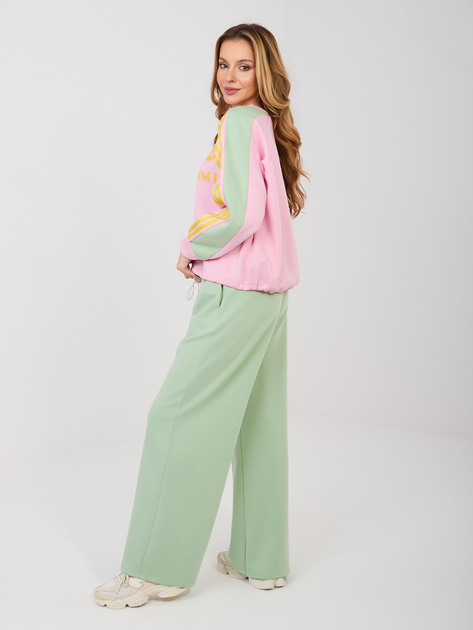 Pistacjowo-różowy komplet z szerokimi spodniami RUE PARIS