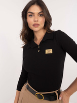 Hurtownia Czarna prążkowana bluzka z kołnierzykiem