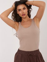 Ciemnobeżowy bawełniany top w prążek RUE PARIS 