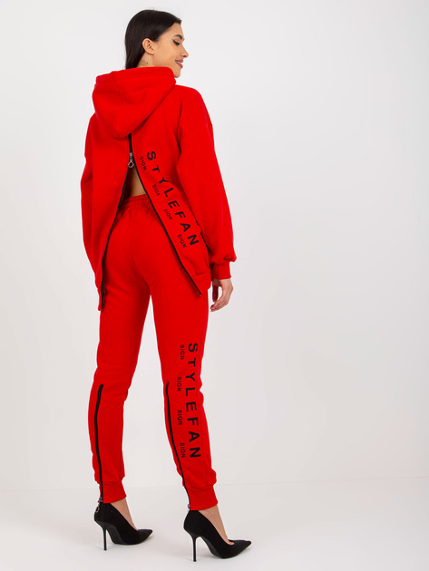 Hurt Czerwony damski komplet dresowy z zamkami i napisami