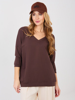 Czekoladowa bluzka basic z dekoltem na plecach RUE PARIS  
