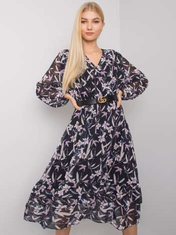 Granatowa sukienka midi z falbaną Mayra