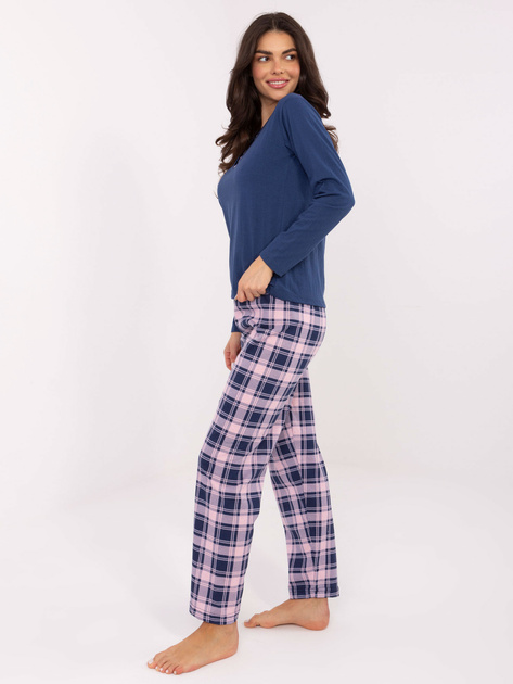 Ciemnoniebieska piżama ze spodniami w kratę
