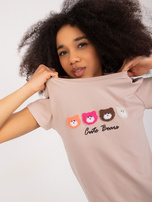 Hurt Beżowy t-shirt z naszywkami BASIC FEEL GOOD