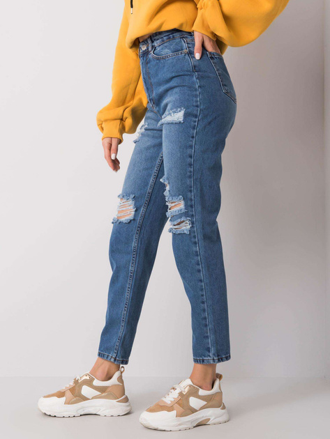 Niebieskie jeansy mom fit z dziurami Odette RUE PARIS
