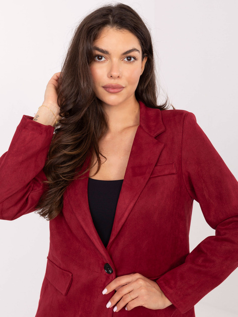 Bordowa zamszowa marynarka z zapięciem na guzik