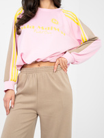 Beżowo-różowy komplet ze ściągaczem na bluzie RUE PARIS  