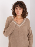 Wholesale dark beige knitted dress with wool.