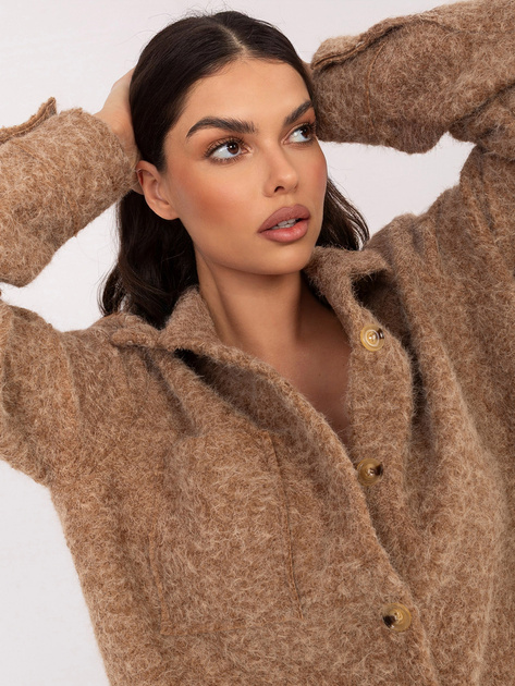 Camelowa koszulowa kurtka z kieszeniami RUE PARIS