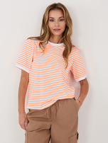 Fluo pomarańczowo-biały damski t-shirt z bawełny RUE PARIS