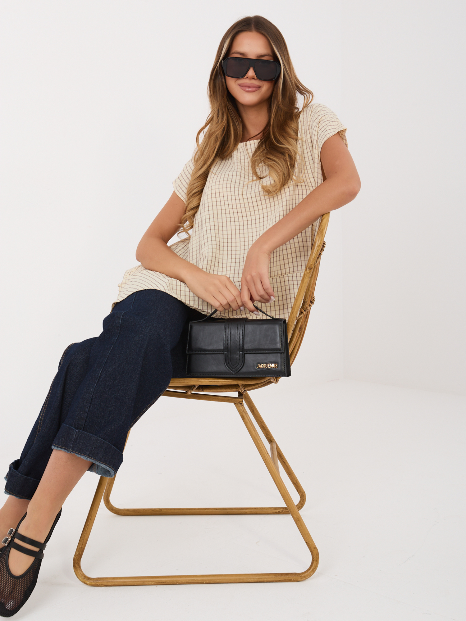 Beżowa letnia bluzka z domieszką lyocellu