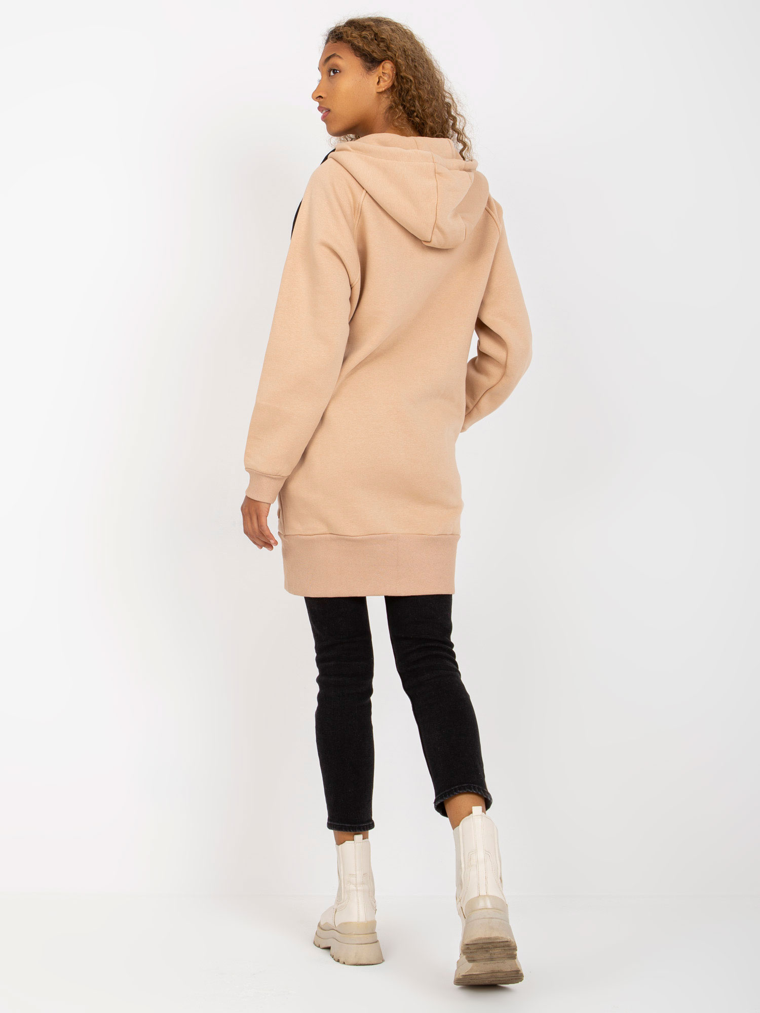 Beżowa długa rozpinana bluza basic z kapturem RUE PARIS