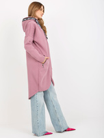 Hurtownia Brudnoróżowa długa bluza rozpinana z kapturem