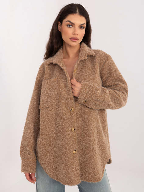 Camelowa koszulowa kurtka z kieszeniami RUE PARIS