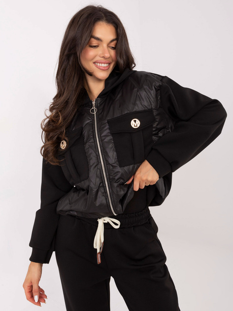 Czarny casualowy komplet z rozpinaną bluzą 