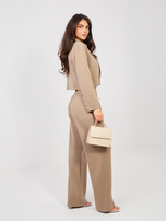 Ciemnobeżowy dwurzędowy komplet z miękkiego materiału RUE PARIS 