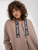 Hurt Ciemnobeżowa długa dresowa bluza rozpinana z kapturem