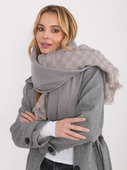 Szaro-jasnoróżowy damski szal z wełną