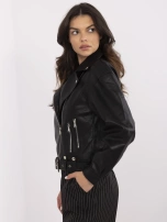 Hurtownia Czarna damska kurtka ramoneska z paskiem