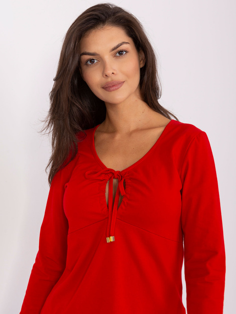 Hurt Czerwona bluzka basic z długim rękawem RUE PARIS