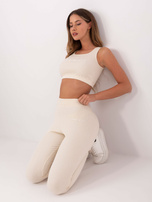 Ecru prążkowany komplet sportowy FOR FITNESS