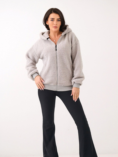 Jasnoszara damska bluza baranek z kieszeniami