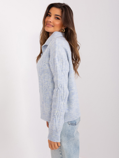 Hurt Jasnoniebieski melanżowy damski sweter z warkoczami