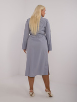 Hurt Szara bawełniana sukienka plus size z kieszeniami i paskiem