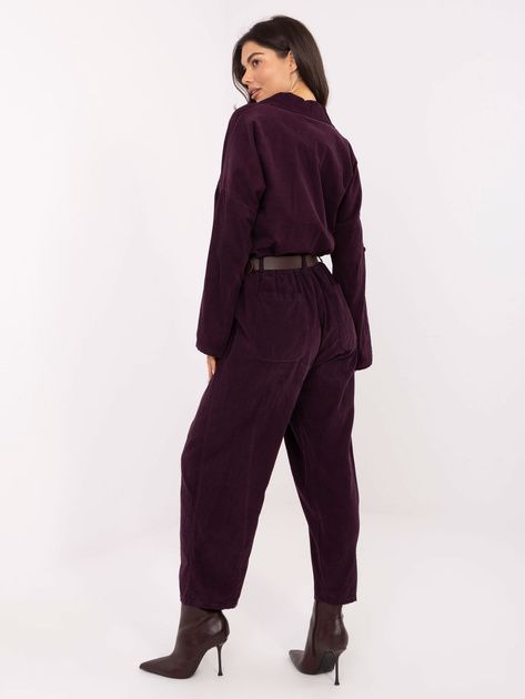 Ciemnofioletowe sztruksowe spodnie z paskiem