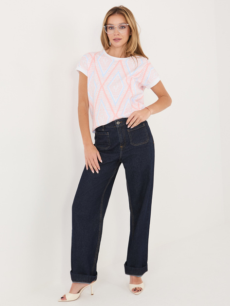 Brzoskwiniowa casualowa bluzka w romby