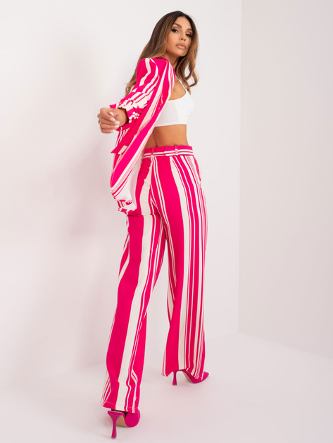 Hurt Fuksjowo-ecru garniturowe spodnie w paski