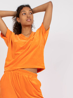 Pomarańczowy komplet welurowy z dekoltem w serek RUE PARIS 