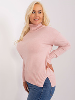 Didmeninė šviesiai rožinė plus size megztinis su elastinėmis juostelėmis.