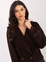 Czekoladowy płaszcz z paskami na rękawach RUE PARIS 