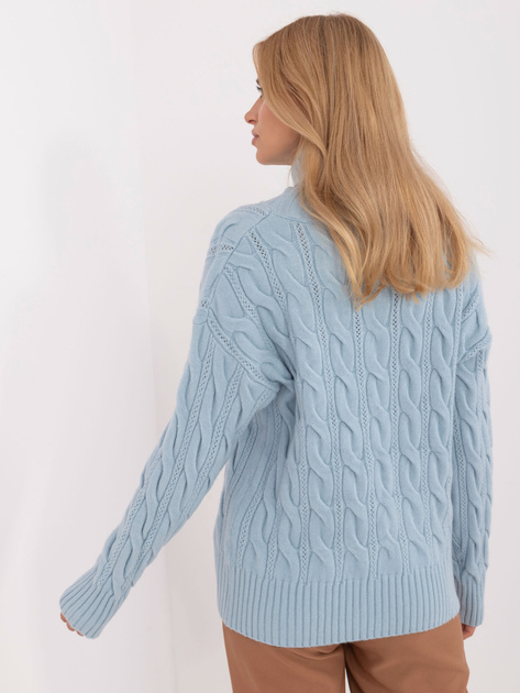 Hurtownia Jasnoniebieski damski sweter oversize z warkoczami