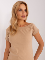 Hurtownia Camelowa damska bluzka basic w prążek