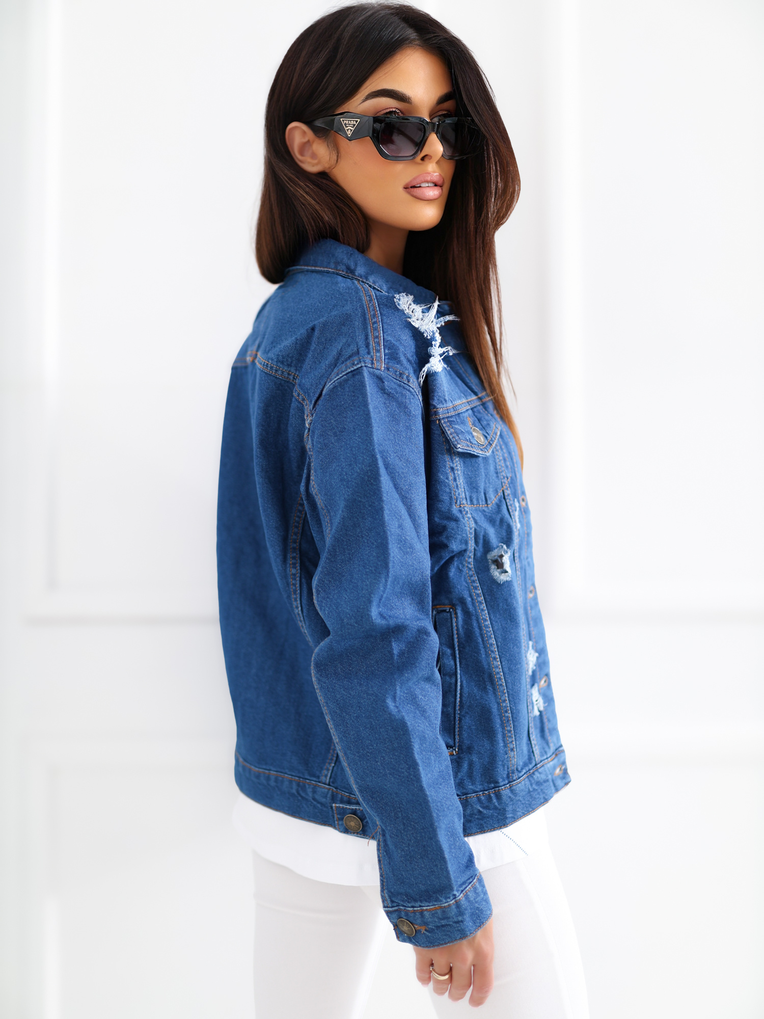 Modra jeans jakna z luknjami RUE PARIS.