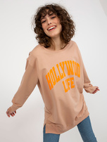 Hurt Beżowo-pomarańczowa długa bluza oversize z napisem