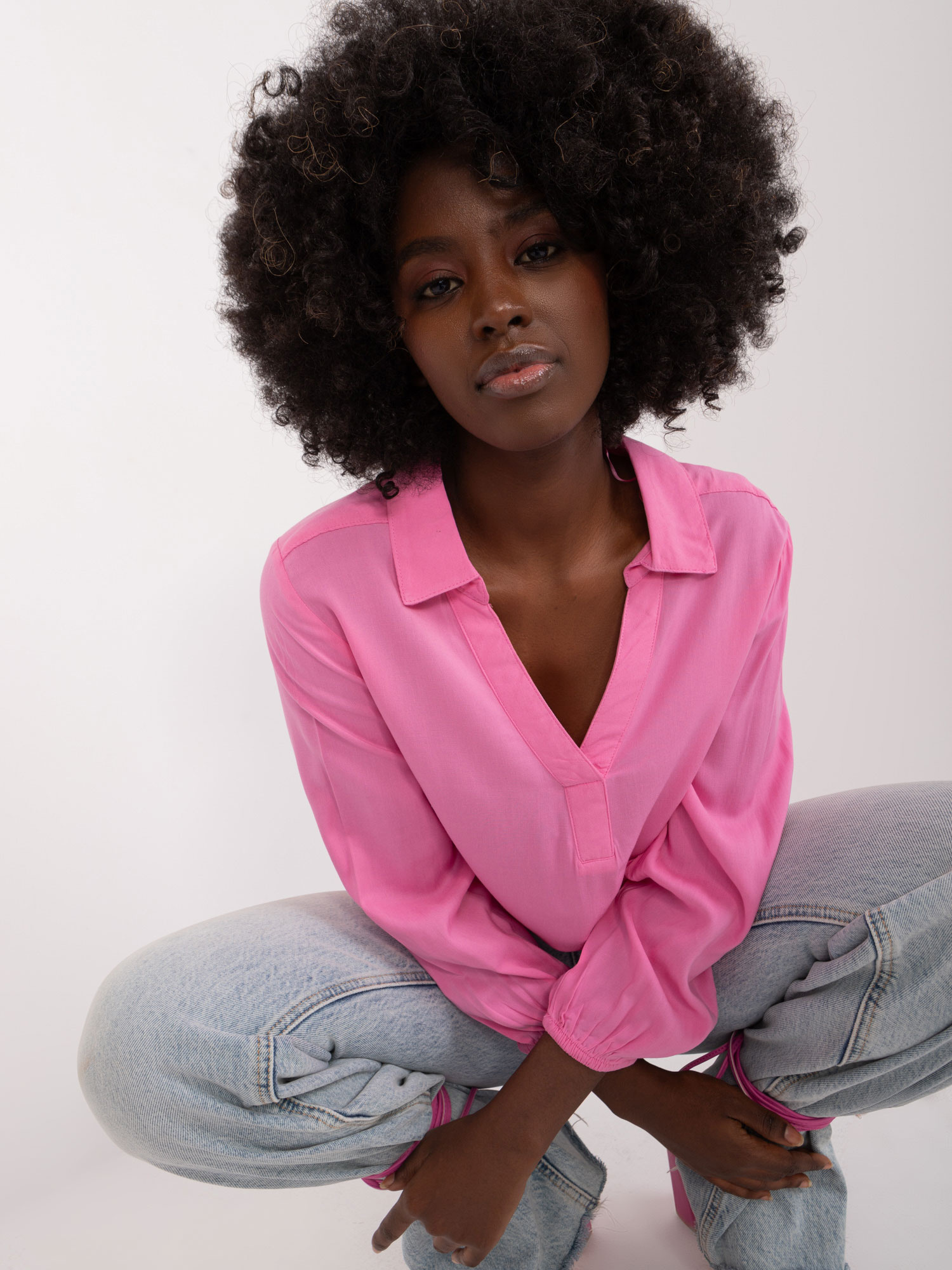 Hurt Pink shirt blouse with V-neck SUBLEVEL.