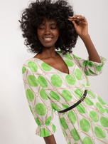 Hurt Ecru-zielona sukienka w kolorowe desenie