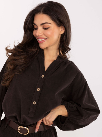 Czekoladowa koszulowa bluzka z sztruksu