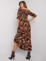 Bordowa sukienka maxi z falbaną Adley