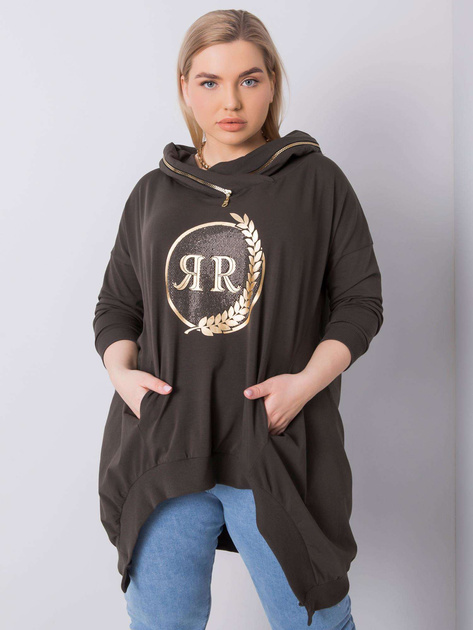 Ciemna khaki bluza plus size z kapturem Fantasy