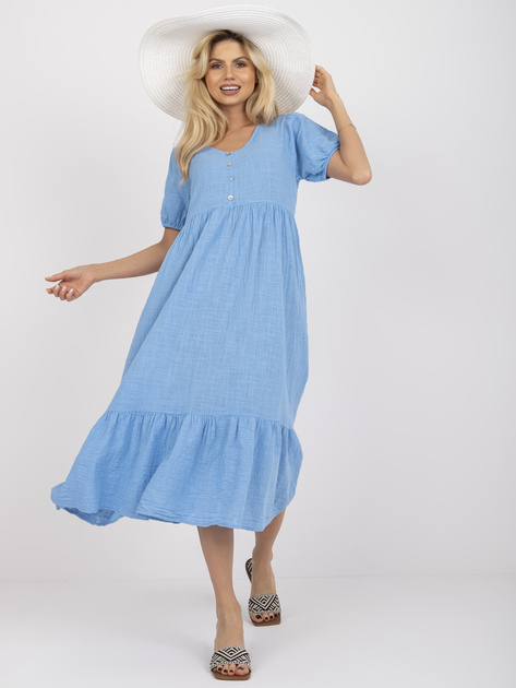 Jasnoniebieska sukienka midi z falbaną i krótkim rękawem OCH BELLA