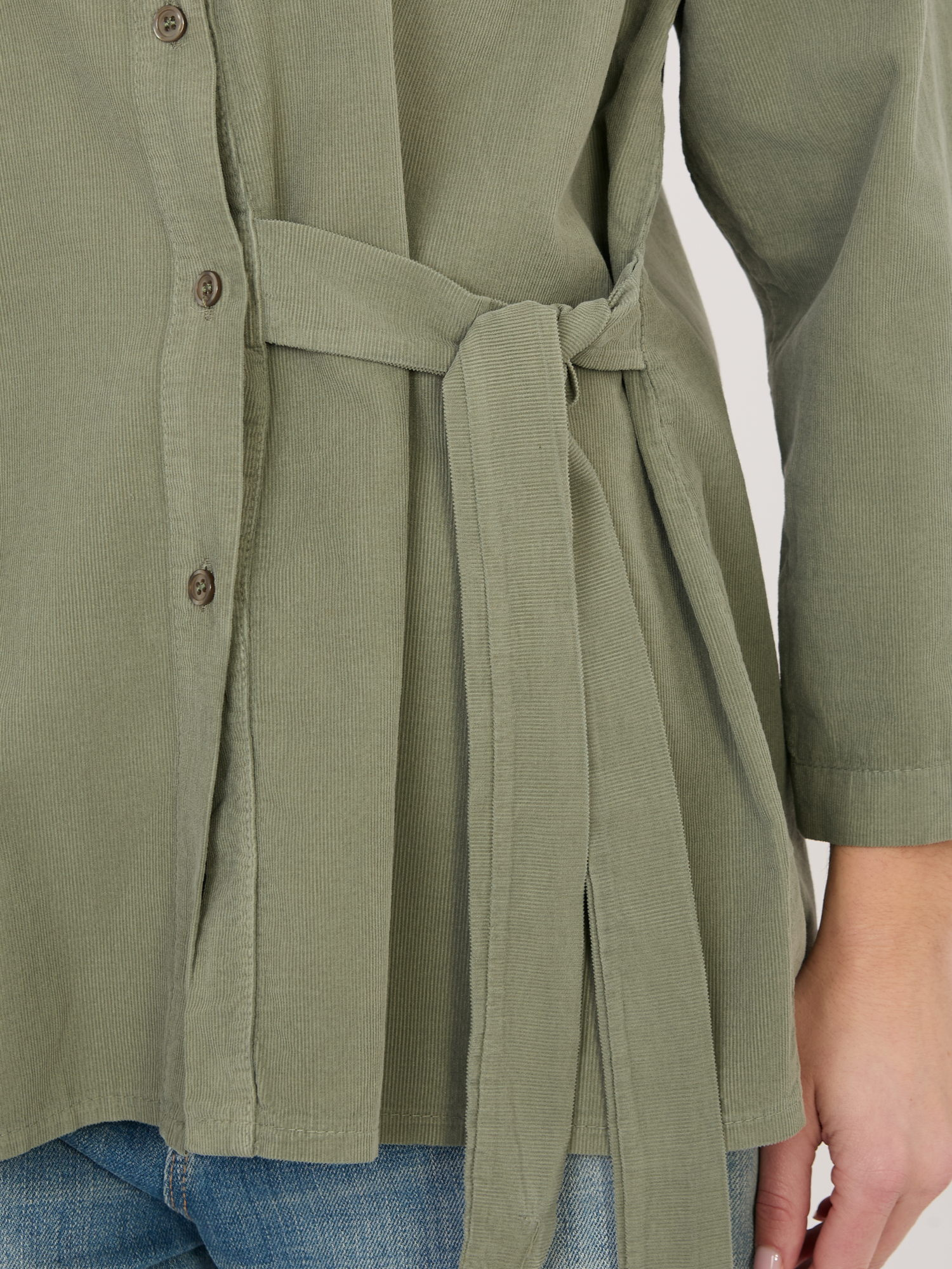 Khaki asymetrická košile z kordu RUE PARIS